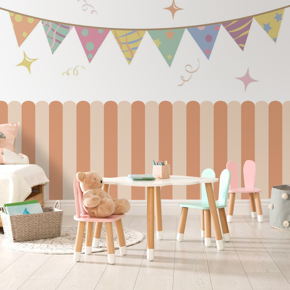 マルチカラー縦ストライプアーク壁紙保育園子供壁アートキッズル - Baby Nursery Vinyl のレビューと価格