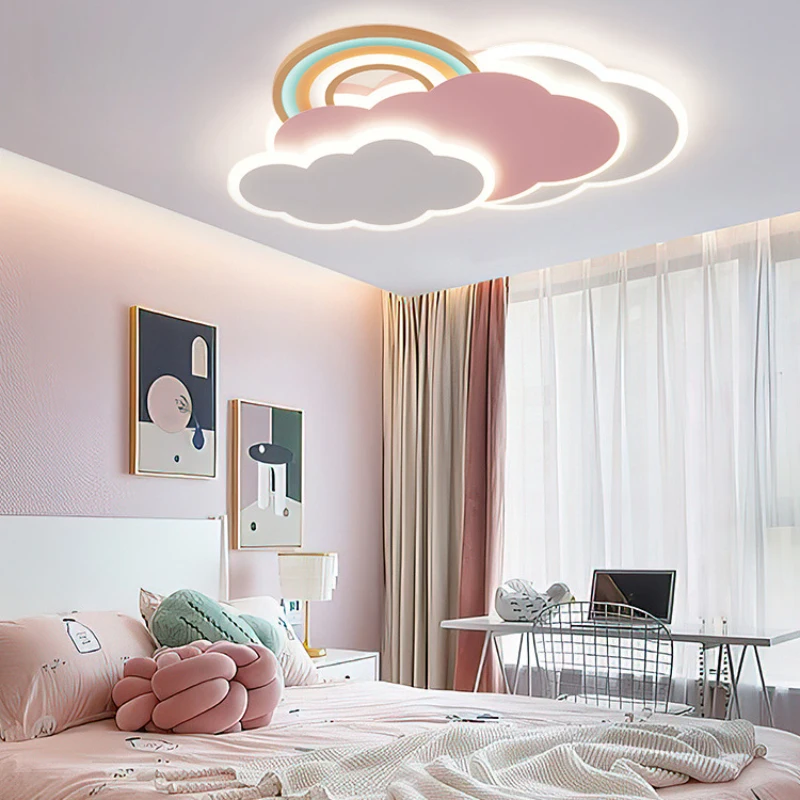 レインボークラウドシーリングライトピンク女の子の寝室ランプロ - Baby Nursery Ceiling Light のレビューと価格