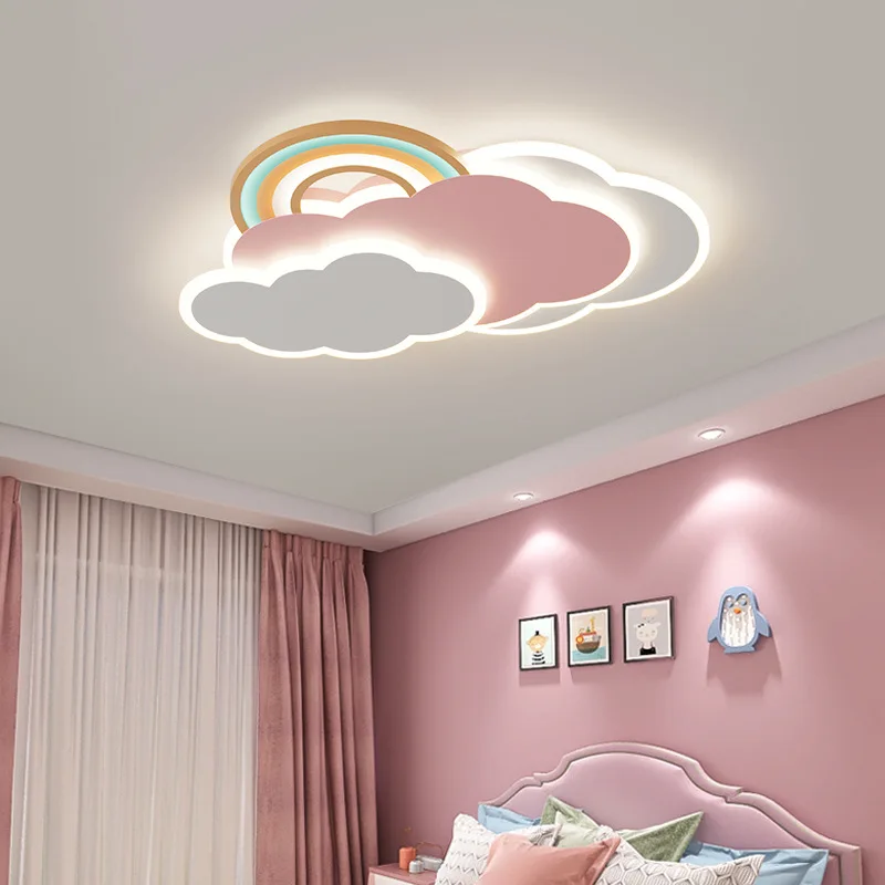 レインボークラウドシーリングライトピンク女の子の寝室ランプロ - Baby Nursery Ceiling Light のレビューと価格