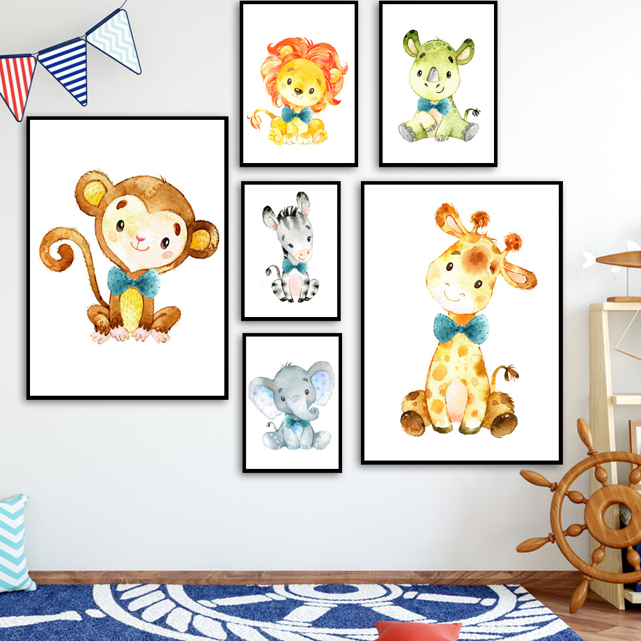 壁アートキャンバス絵画漫画ライオン象キリンゼブラ北欧ポスター - Baby Zebra Nursery のレビューと価格