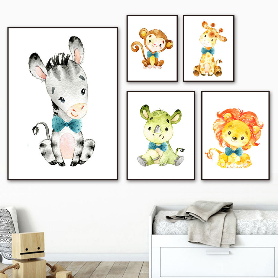 壁アートキャンバス絵画漫画ライオン象キリンゼブラ北欧ポスター - Baby Zebra Nursery のレビューと価格
