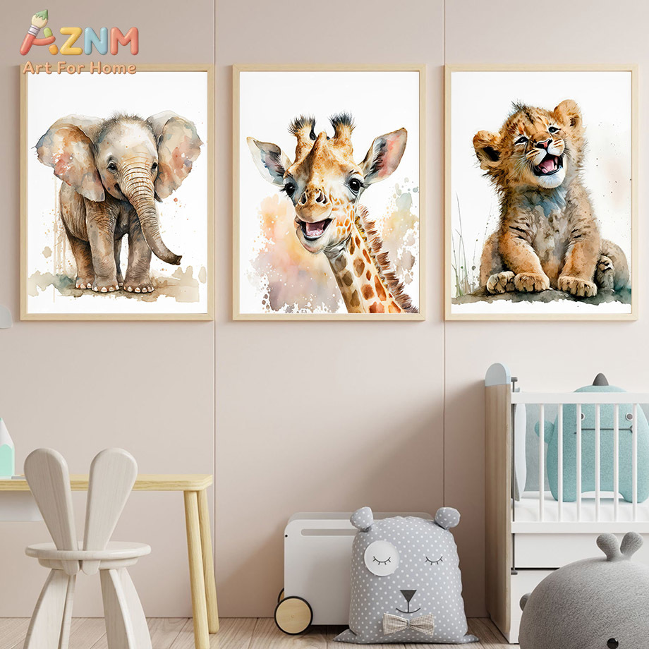AZNm 水彩サファリ赤ちゃん動物キャンバスウォールアート、 - Baby Zebra Nursery のレビューと価格